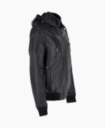 Men's Leather Hooded Bomber Jacket Black Abilene