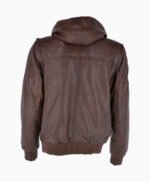 Men's Leather Hooded Bomber Jacket Brown Abilene