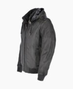 Men's Leather Hooded Bomber Jacket Gray Abilene