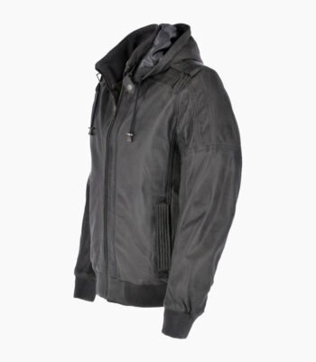 Men's Leather Hooded Bomber Jacket Gray Abilene