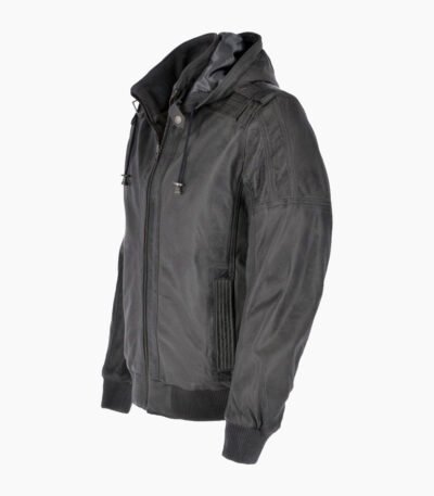 Men's Leather Hooded Bomber Jacket Gray Abilene