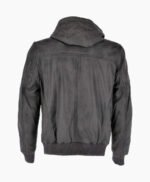 Men's Leather Hooded Bomber Jacket Gray Abilene