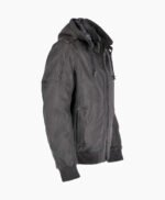 Men's Leather Hooded Bomber Jacket Gray Abilene