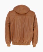 Men's Leather Hooded Bomber Jacket Tan Abilene