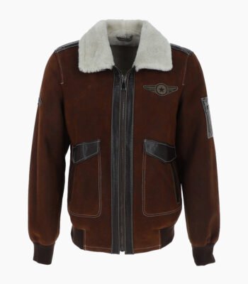 Men's Sheepskin Pilot Jacket Buff Brown Air Force