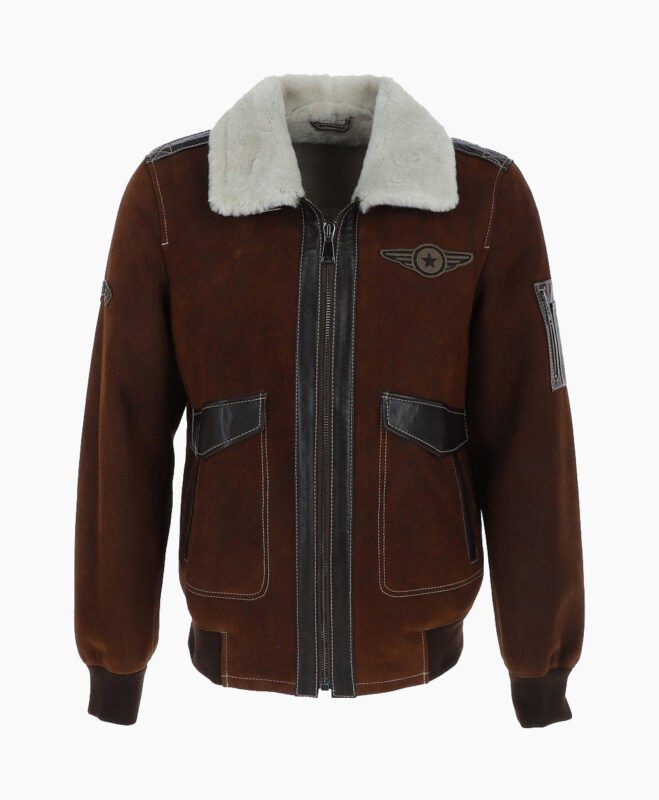 Men's Sheepskin Pilot Jacket Buff Brown Air Force