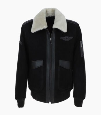 Men's Sheepskin Pilot Jacket Black Cream Air Force