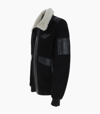 Men's Sheepskin Pilot Jacket Black Cream Air Force