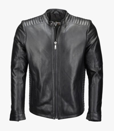 Men's Leather Biker Jacket Black Detroit