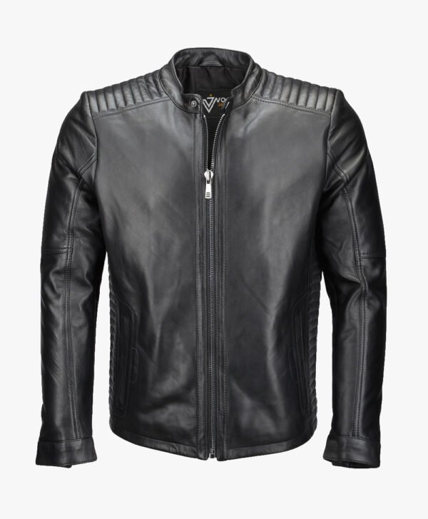 Men's Leather Biker Jacket Black Detroit