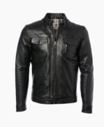 Men's Leather Biker Jacket Black Milwaukee