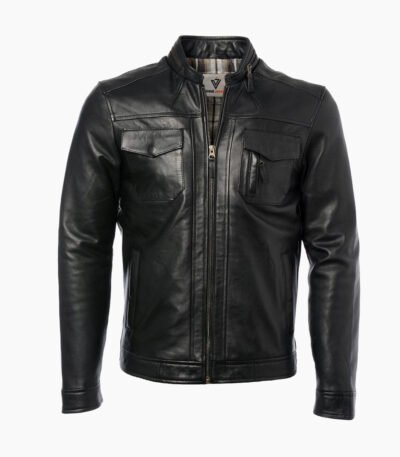 Men's Leather Biker Jacket Black Milwaukee
