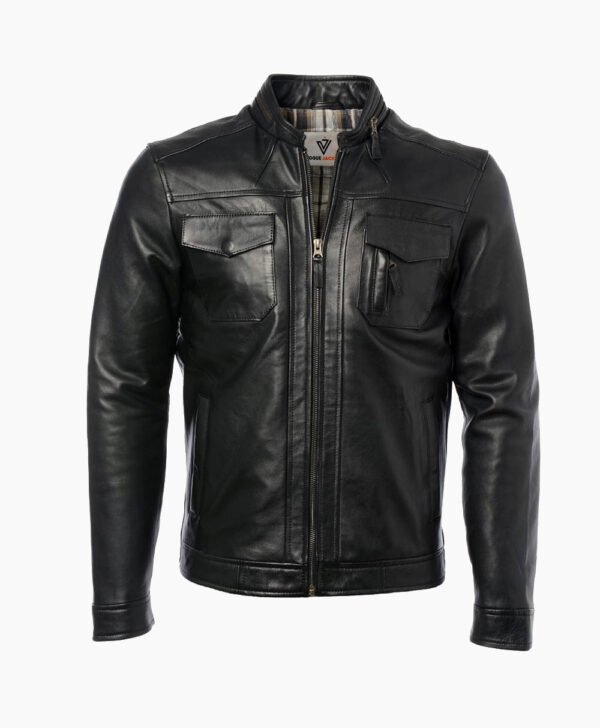 Men's Leather Biker Jacket Black Milwaukee