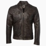 Men's Leather Biker Jacket Brown Milwaukee