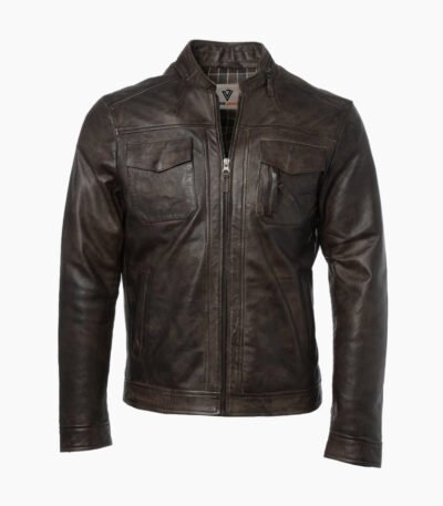 Men's Leather Biker Jacket Brown Milwaukee