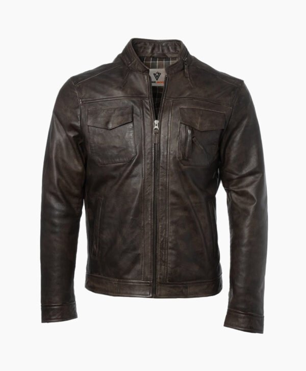 Men's Leather Biker Jacket Brown Milwaukee