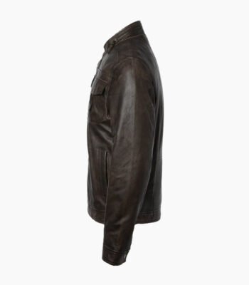 Men's Leather Biker Jacket Brown Milwaukee