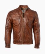 Men's Leather Biker Jacket Tan Milwaukee