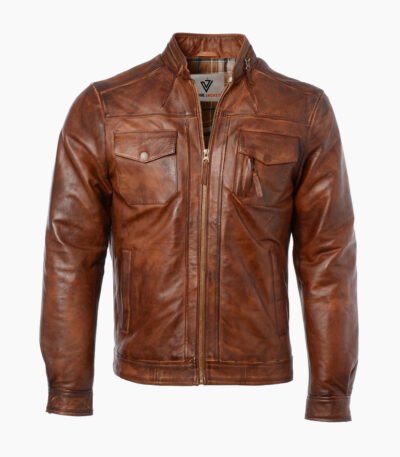Men's Leather Biker Jacket Tan Milwaukee