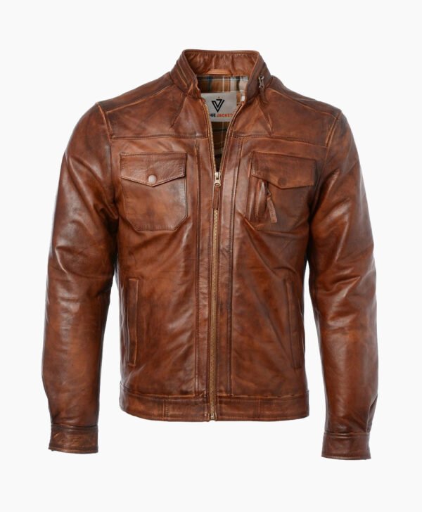 Men's Leather Biker Jacket Tan Milwaukee