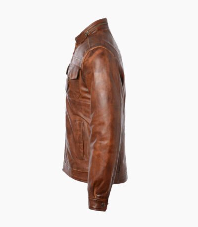 Men's Leather Biker Jacket Tan Milwaukee