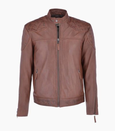 Men's Leather Biker Jacket Tan Seattle