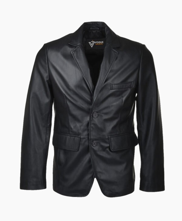 Men's Leather Blazer Black Boston