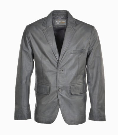 Men's Leather Blazer Gray Boston