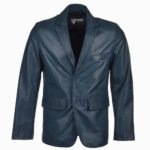 Men's Leather Blazer Navy Boston