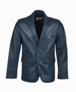 Men's Leather Blazer Navy Boston