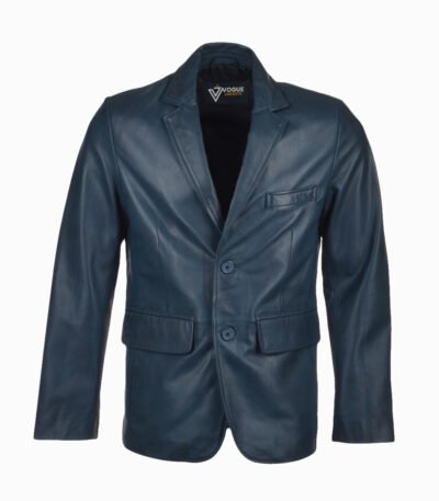 Men's Leather Blazer Navy Boston