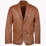 Men's Leather Blazer Tan Boston