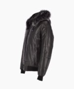 Men's Leather Hooded Bomber Jacket Black Baltimore