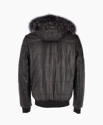 Men's Leather Hooded Bomber Jacket Black Baltimore