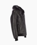 Men's Leather Hooded Bomber Jacket Black Baltimore