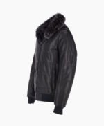 Men's Leather Hooded Bomber Jacket Dark Blue Baltimore