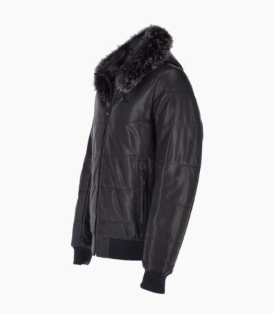 Men's Leather Hooded Bomber Jacket Dark Blue Baltimore