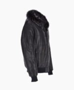 Men's Leather Hooded Bomber Jacket Dark Blue Baltimore