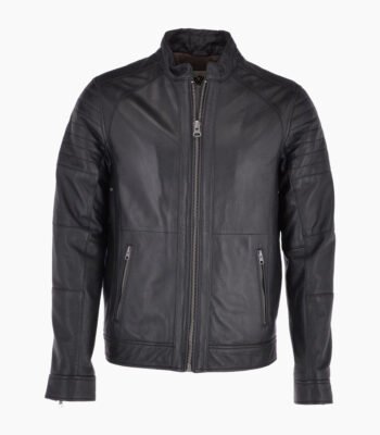 Men's Leather Biker Jacket Black Omaha