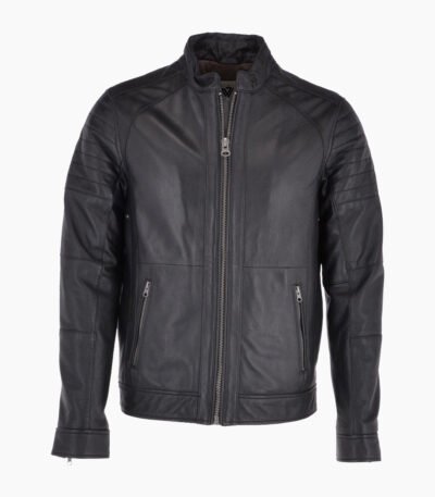 Men's Leather Biker Jacket Black Omaha