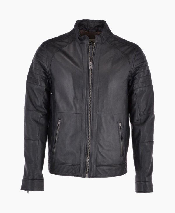 Men's Leather Biker Jacket Black Omaha
