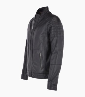 Men's Leather Biker Jacket Black Omaha