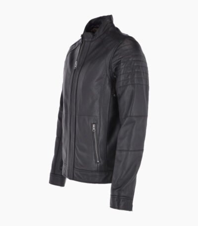 Men's Leather Biker Jacket Black Omaha