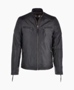 Men's Leather Biker Jacket Black Raleigh
