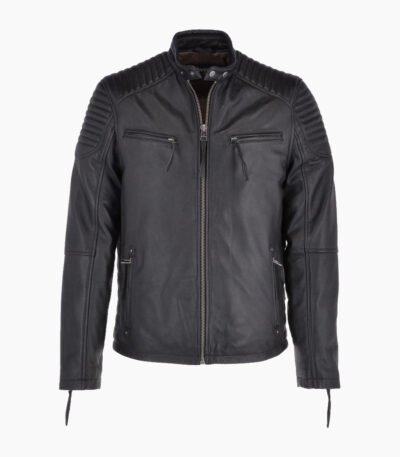 Men's Leather Biker Jacket Black Raleigh