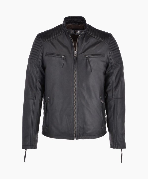 Men's Leather Biker Jacket Black Raleigh
