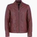 Men's Leather Biker Jacket Burgundy Oakland