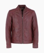 Men's Leather Biker Jacket Burgundy Oakland