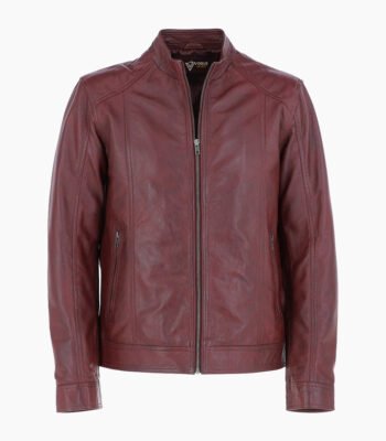 Men's Leather Biker Jacket Burgundy Oakland