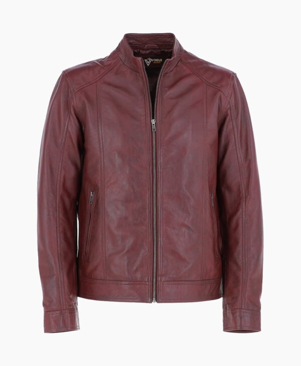 Men's Leather Biker Jacket Burgundy Oakland